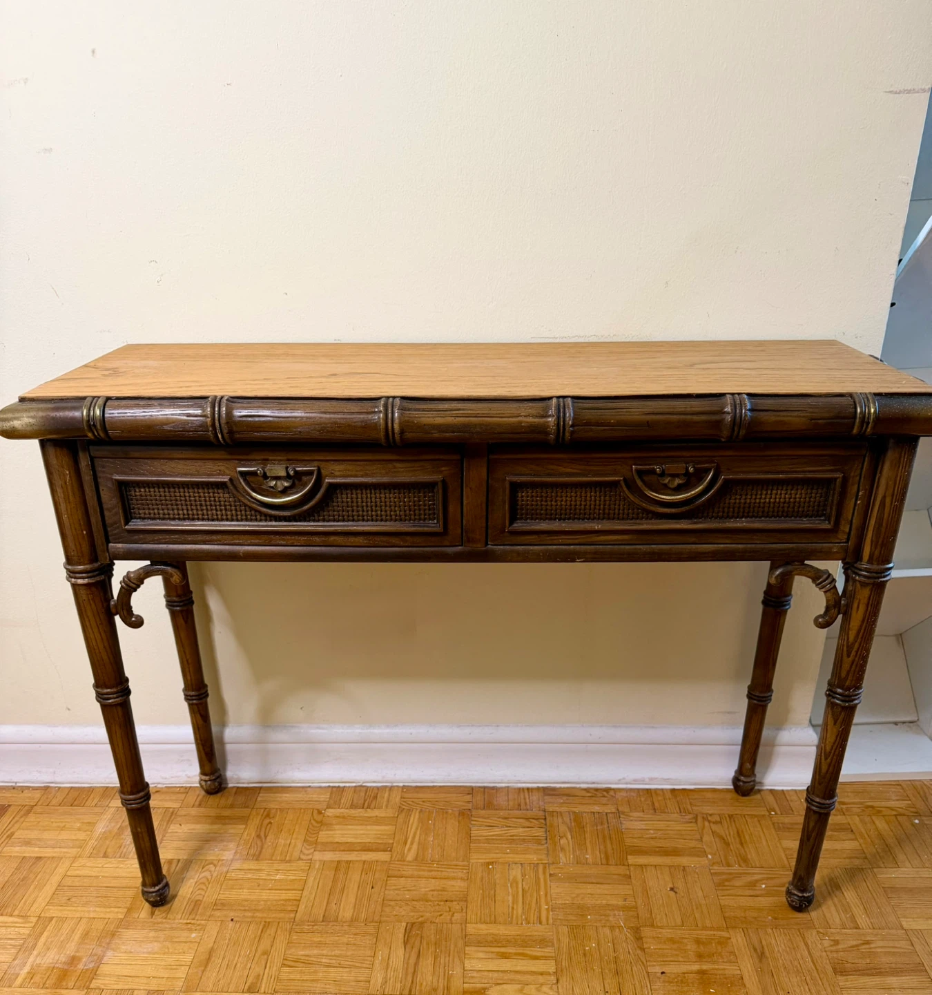 Vintage Mid-Century Faux Bamboo Console Table / Writing Desk - photo 3
