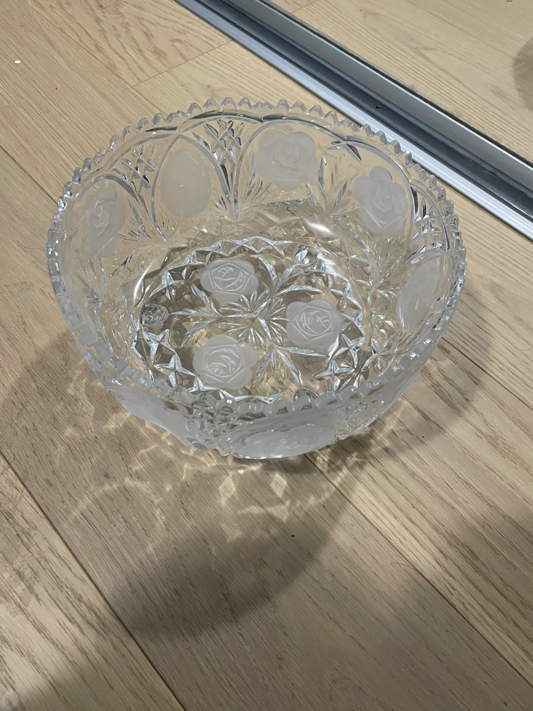 Crystal Glass Bowl with Rose Etching
