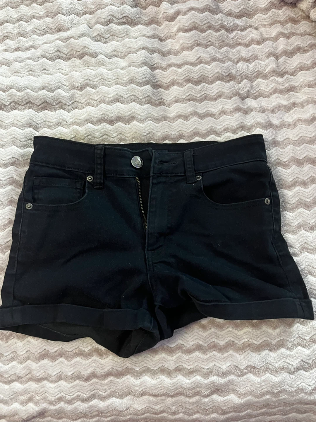 Aeropostale Black High Rise Midi Denim Shorts