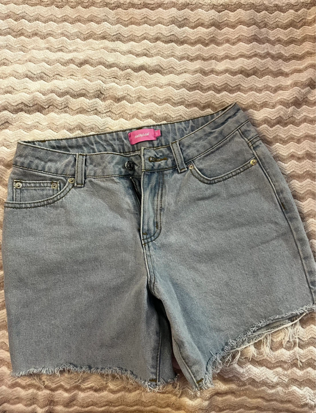 Light Wash Denim Shorts with Ripped Detail