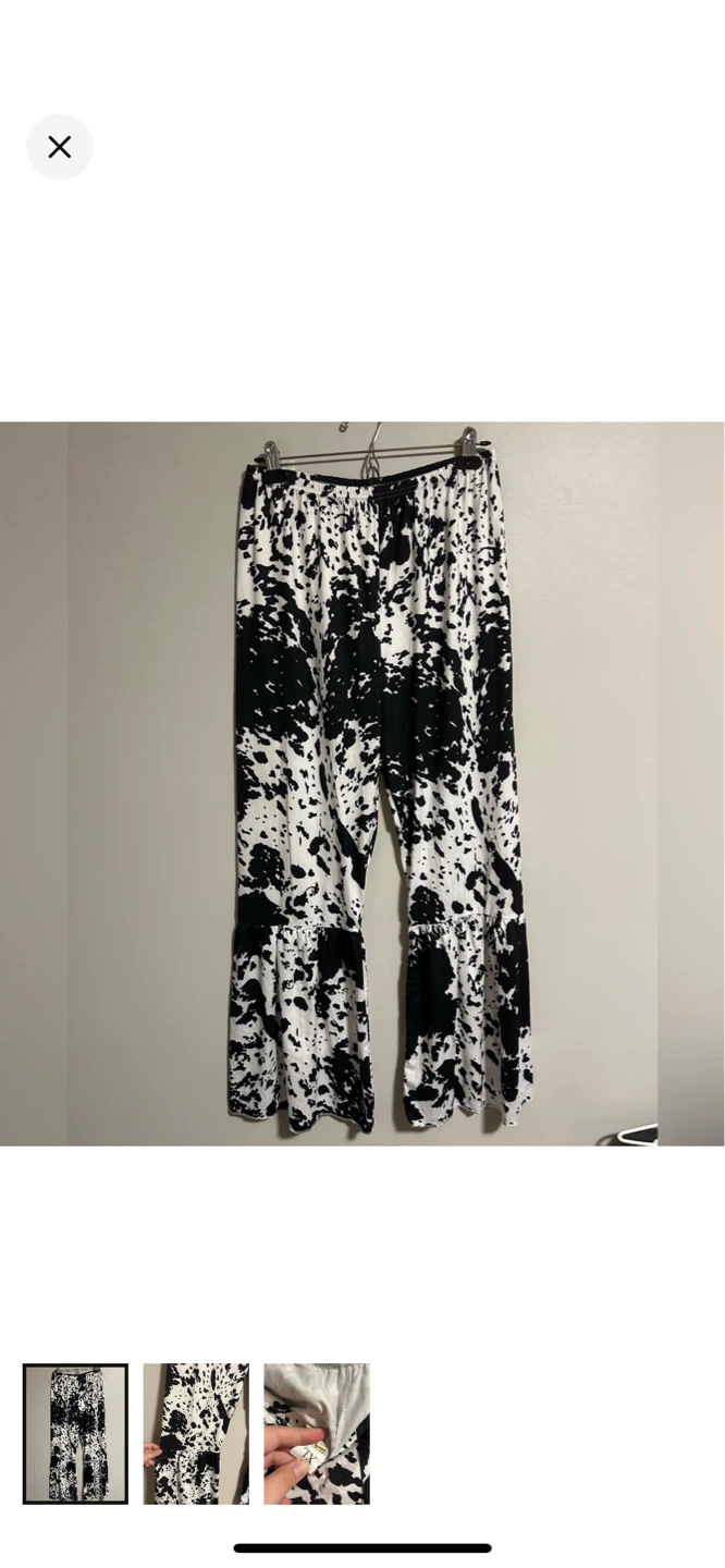 Black and White Splatter Print Wide Leg Pants