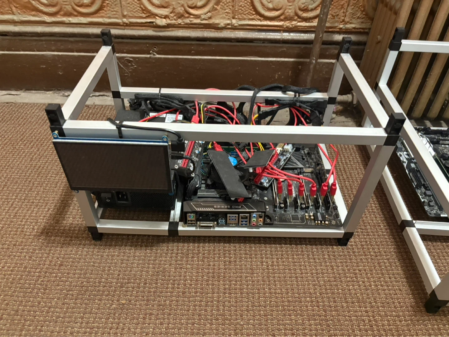 Open Air Mining Rig Frame with Motherboard and PSU