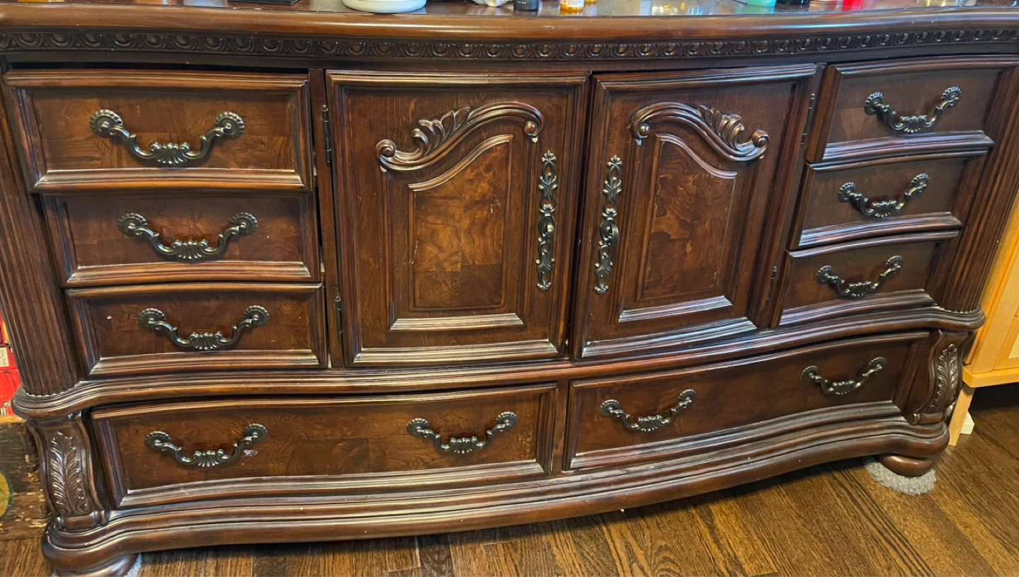 Dark Wood Dresser with Ornate Hardware