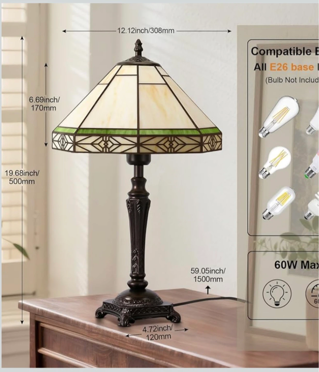 New Tiffany Style Stained Glass Shade Table Lamp - photo 3