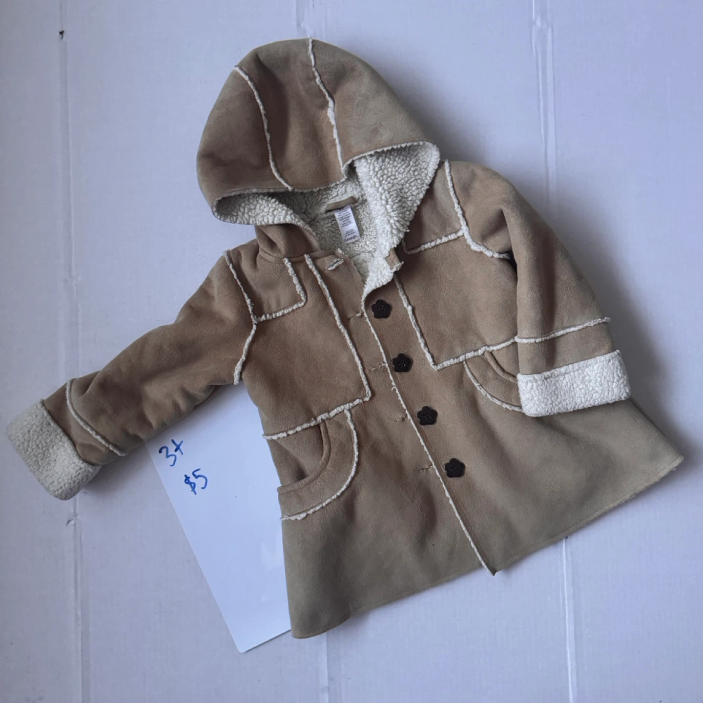 George Toddler Girls Suede Sherpa Lined Hooded Coat