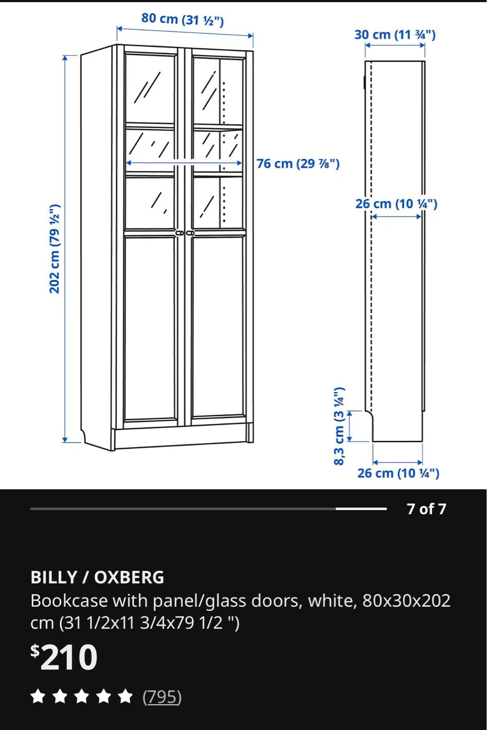 IKEA BILLY / OXBERG Bookcase with Glass Doors - White - photo 3