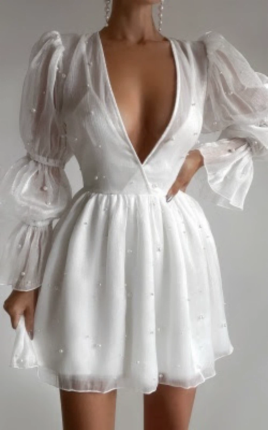 Showpo Solanna Mini Dress | White Pearl | US 14 | Wedding Bridal - photo 2