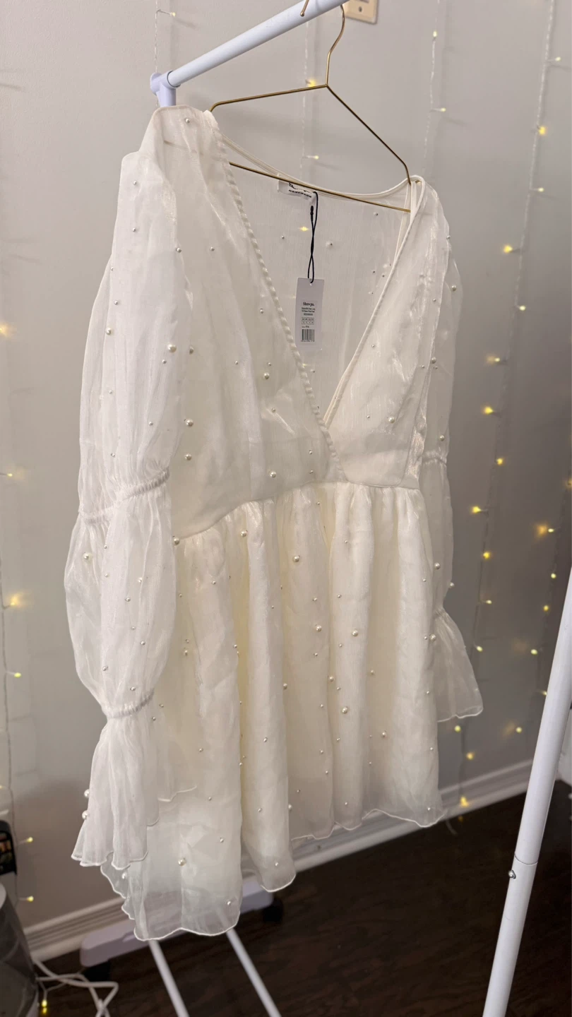 Showpo Solanna Mini Dress | White Pearl | US 14 | Wedding Bridal - photo 5