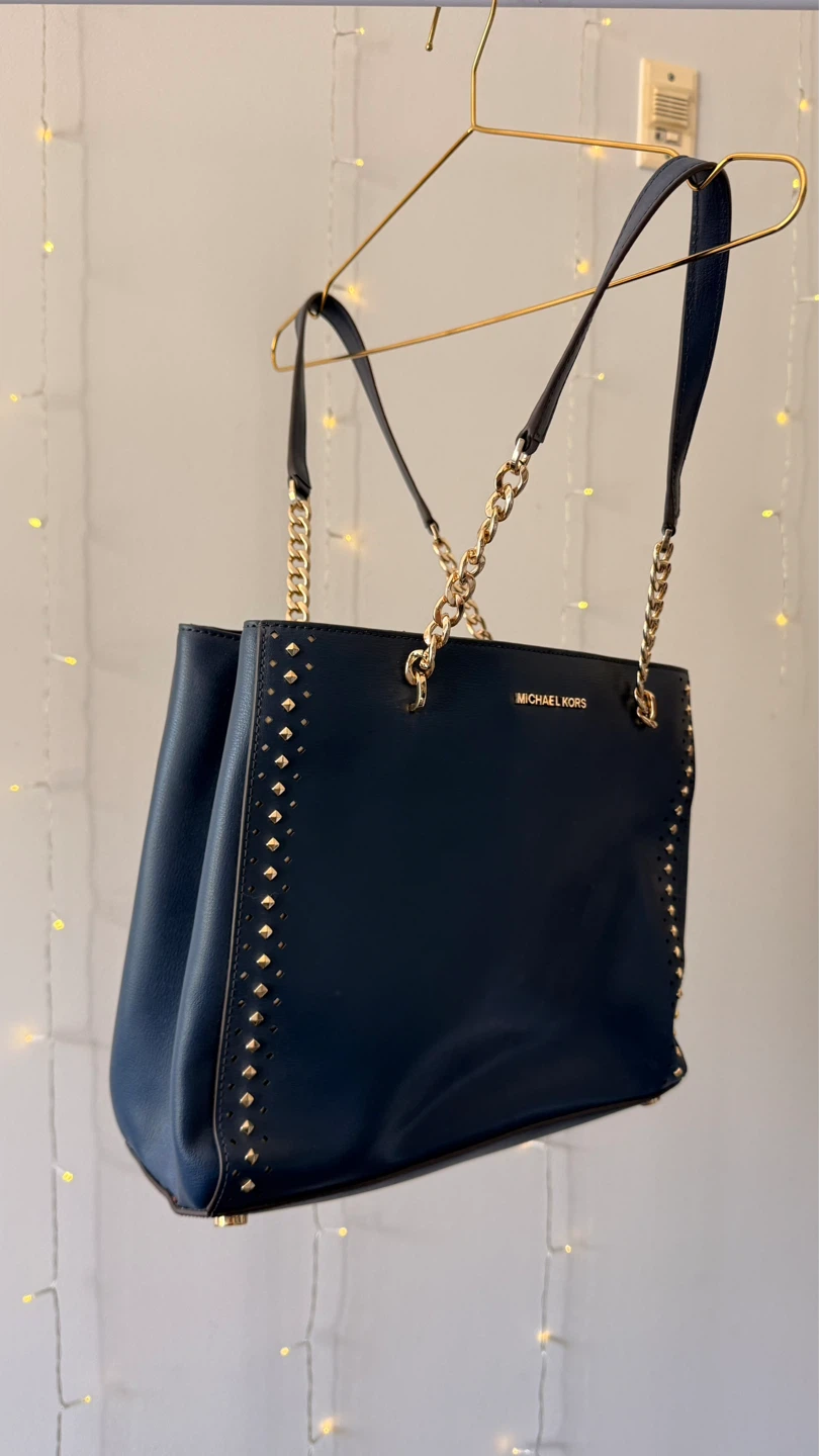 Michael Kors Studded Tote Bag | Navy/Gold | Excellent Condition - photo 3