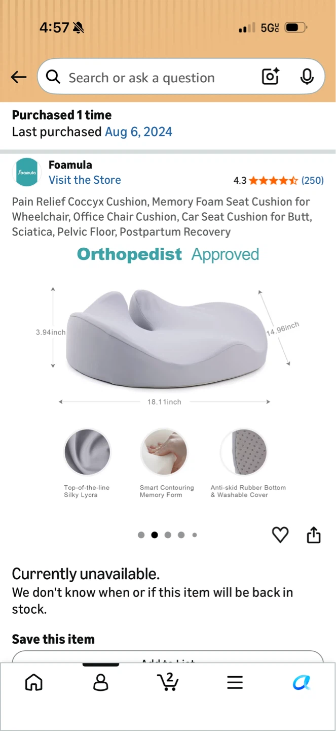 NEW Foamula Pain Relief Coccyx Cushion - photo 2