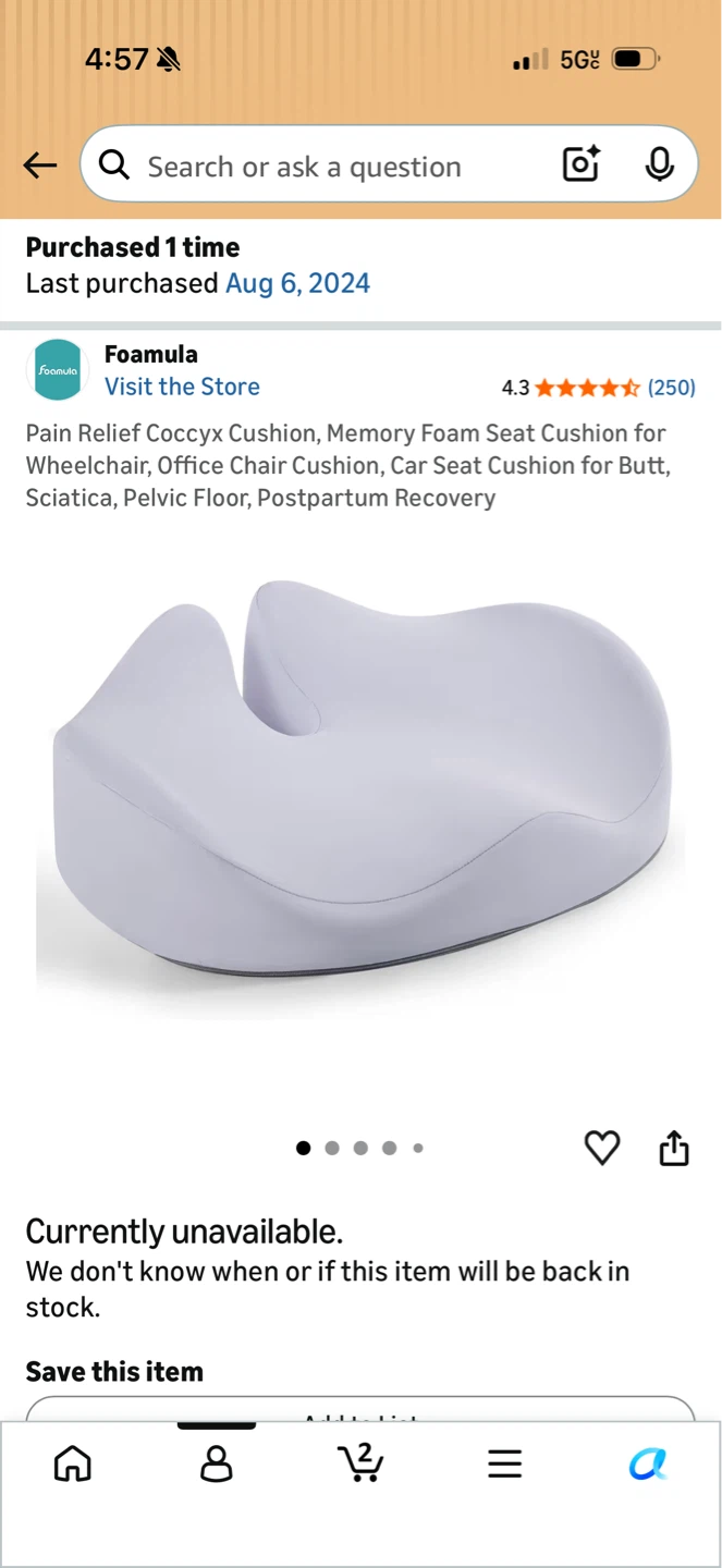 NEW Foamula Pain Relief Coccyx Cushion