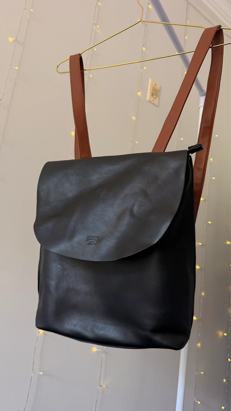 Roots Black Leather Backpack Brown Straps | Excellent Condition - photo 3