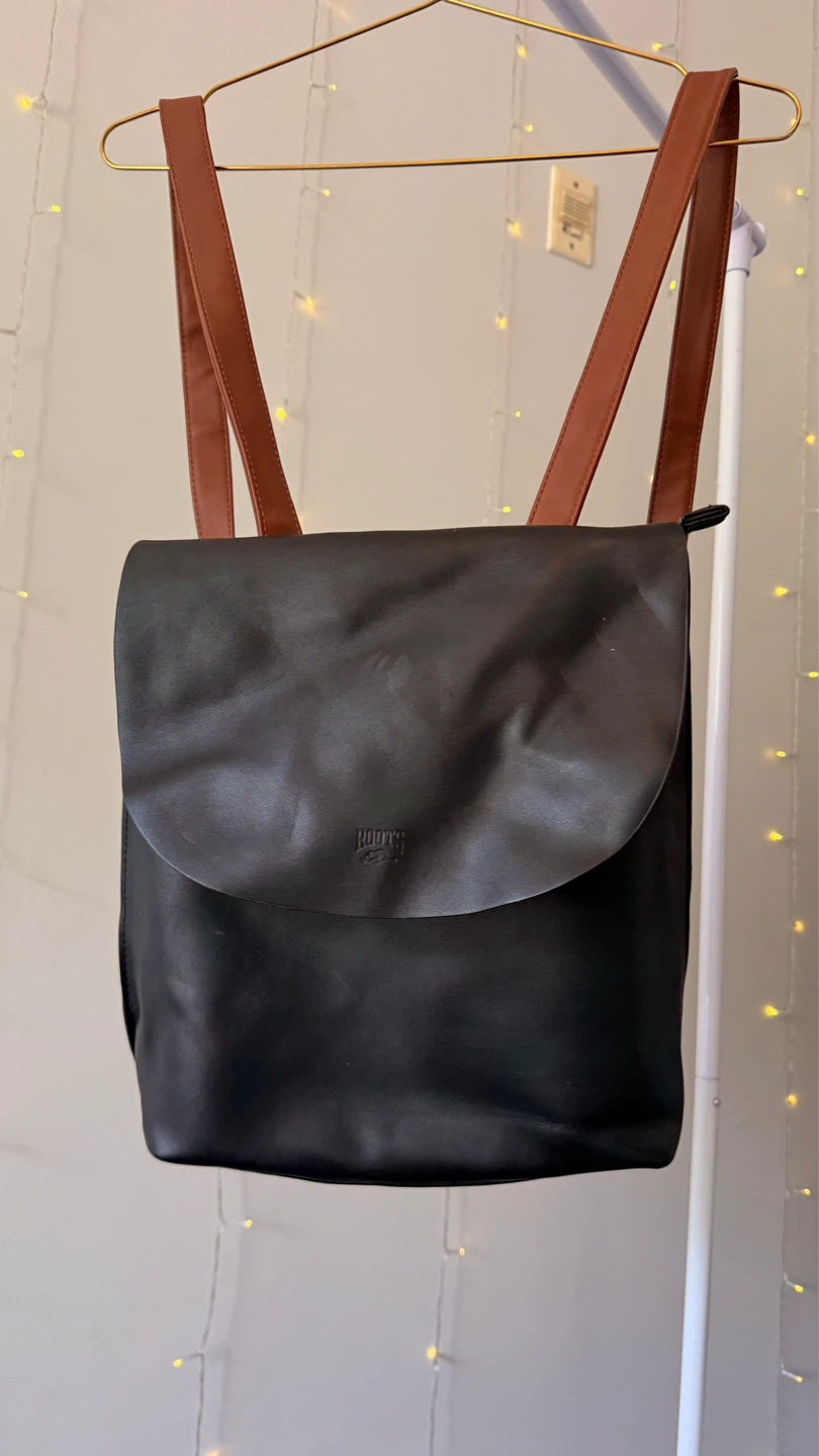 Roots Black Leather Backpack Brown Straps | Excellent Condition - photo 2