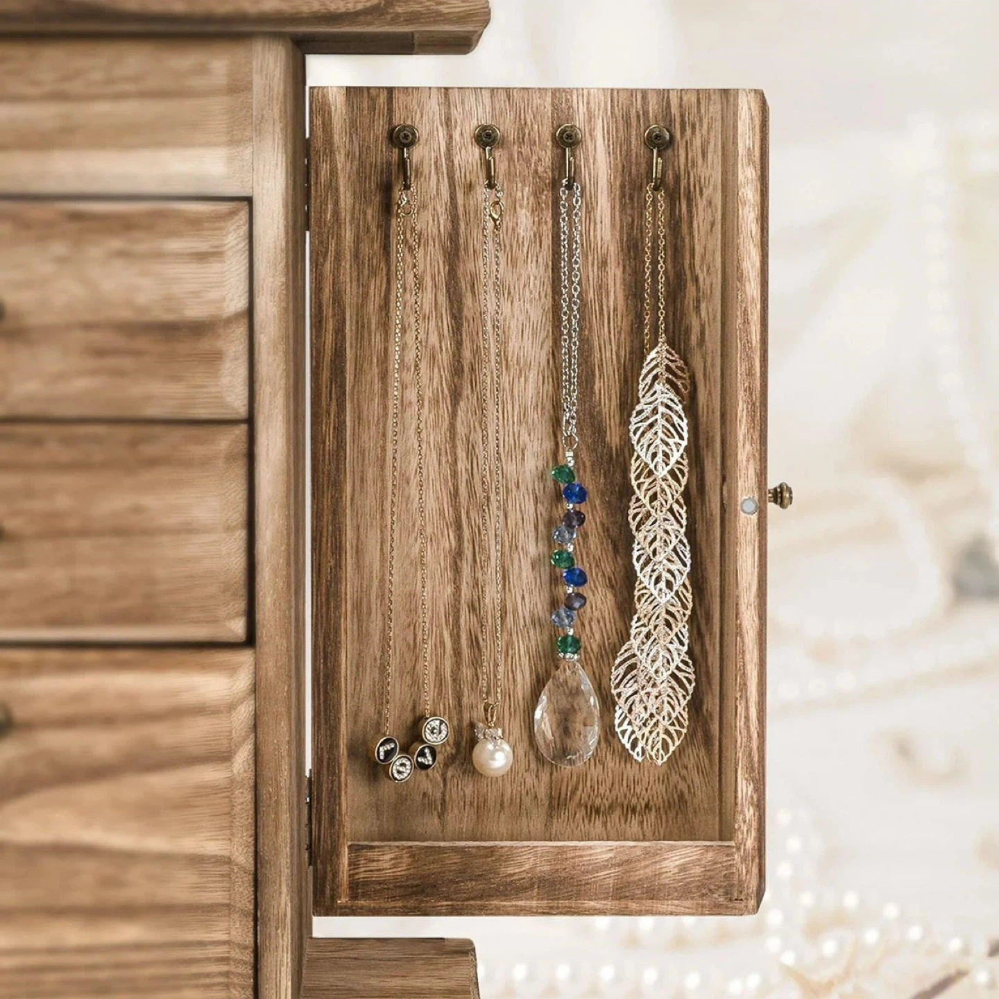 Wooden Jewelry Box Organizer with Mirror - photo 4