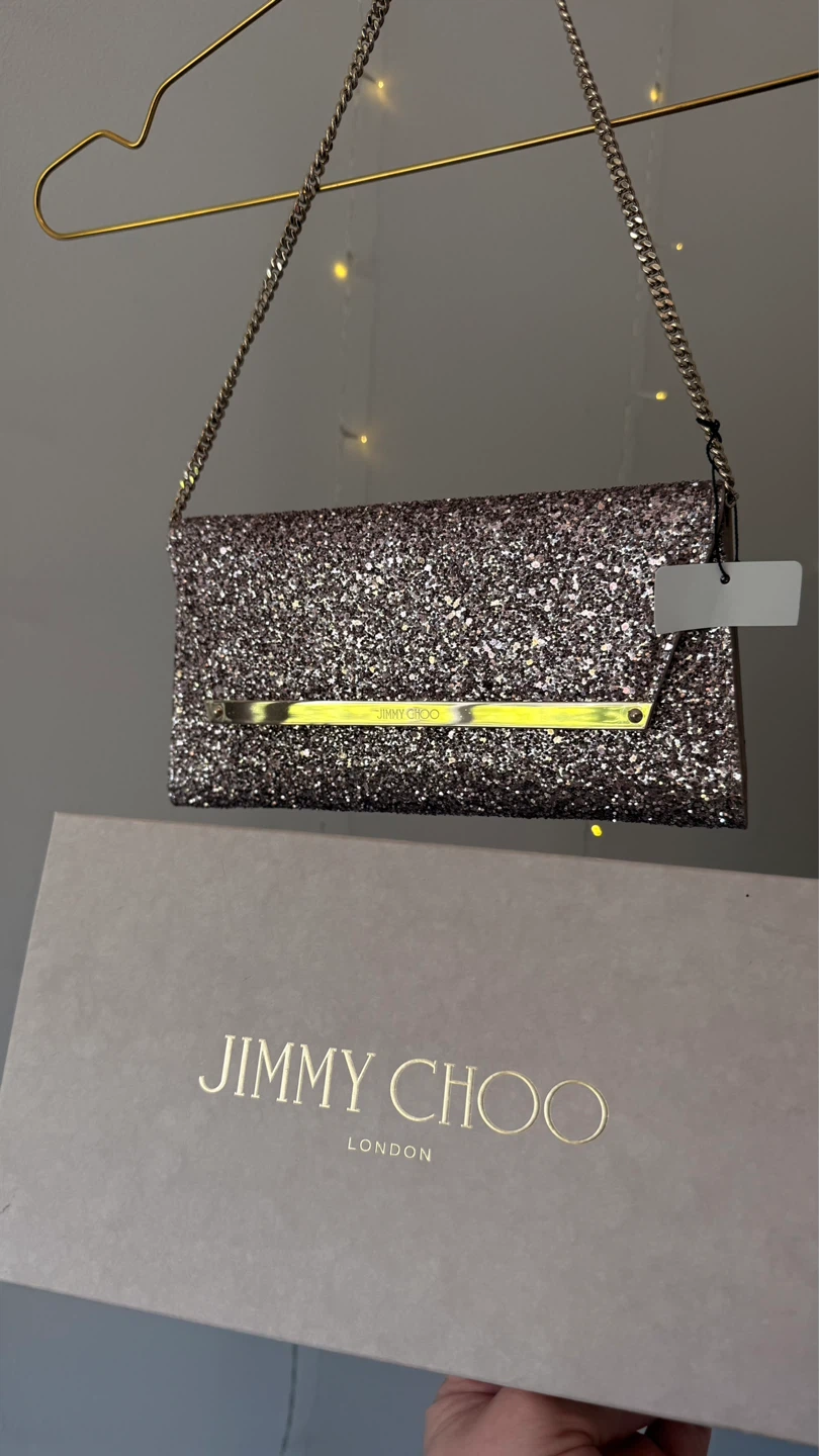 Jimmy Choo Margot Chain Clutch–Tea Rose Glitter | BNIB - photo 5