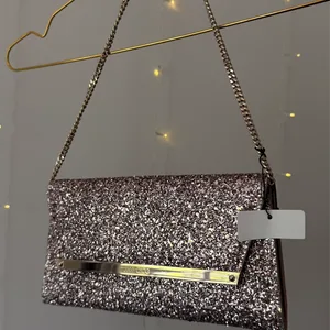Jimmy Choo Margot Chain Clutch–Tea Rose Glitter | BNIB