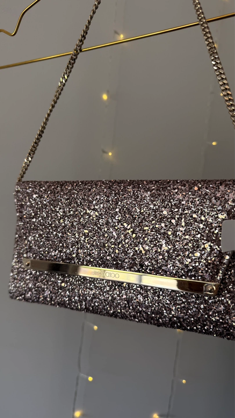 Jimmy Choo Margot Chain Clutch–Tea Rose Glitter | BNIB - photo 4
