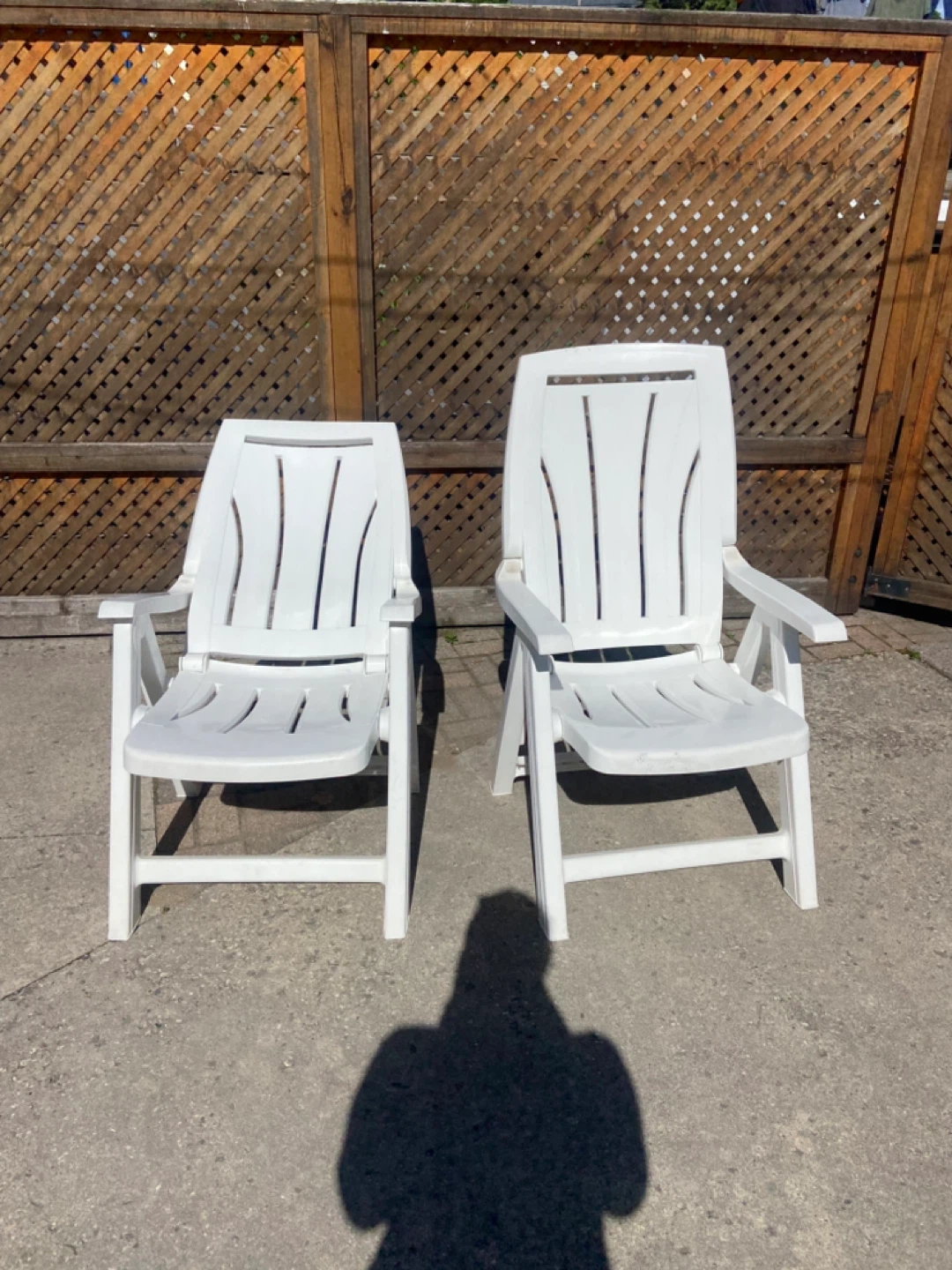 Two White Plastic Lawn Chairs $20 for both