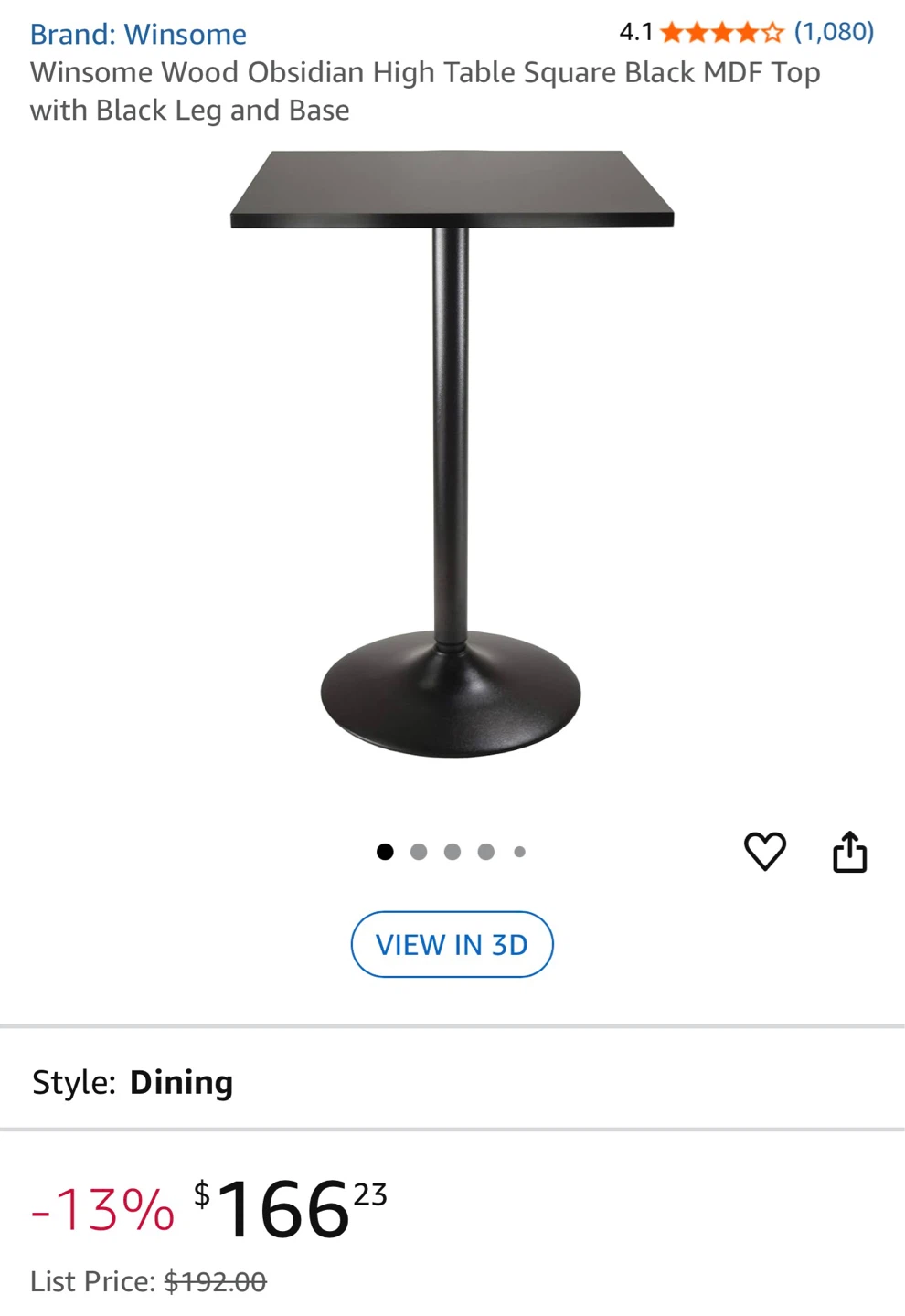 Winsome Wood Obsidian High Table Square Black - photo 3