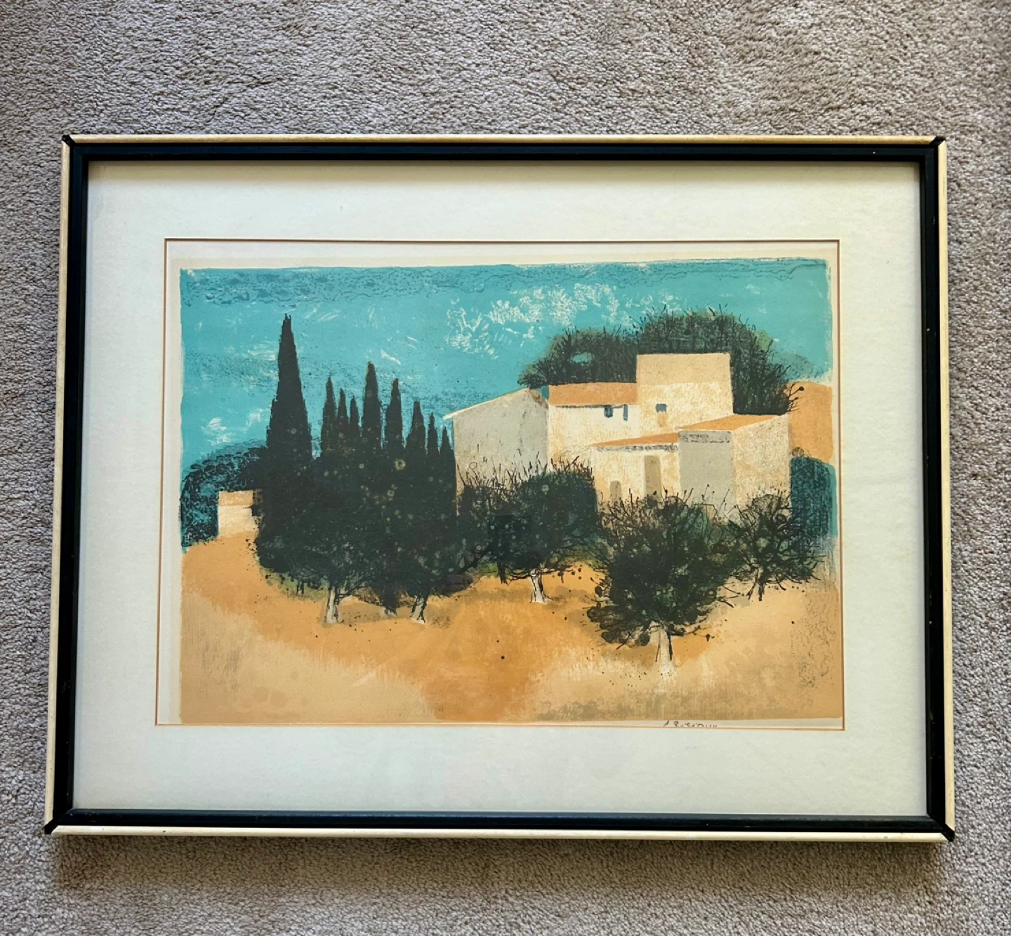 Framed Fine Art Print - Mediterranean village Scene