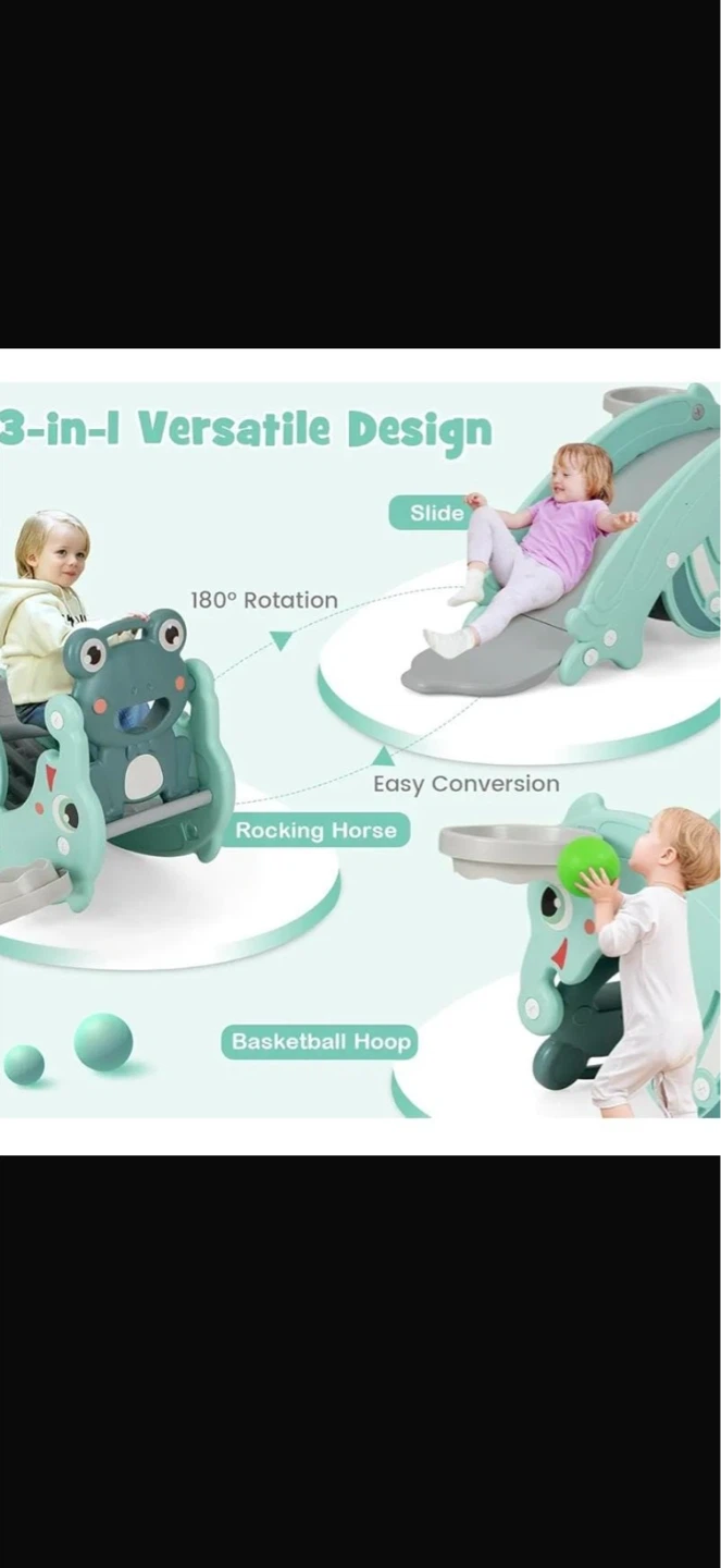 3-in-1 Kids Play Set - Rocking Horse, Slide, Basketball Hoop - photo 2
