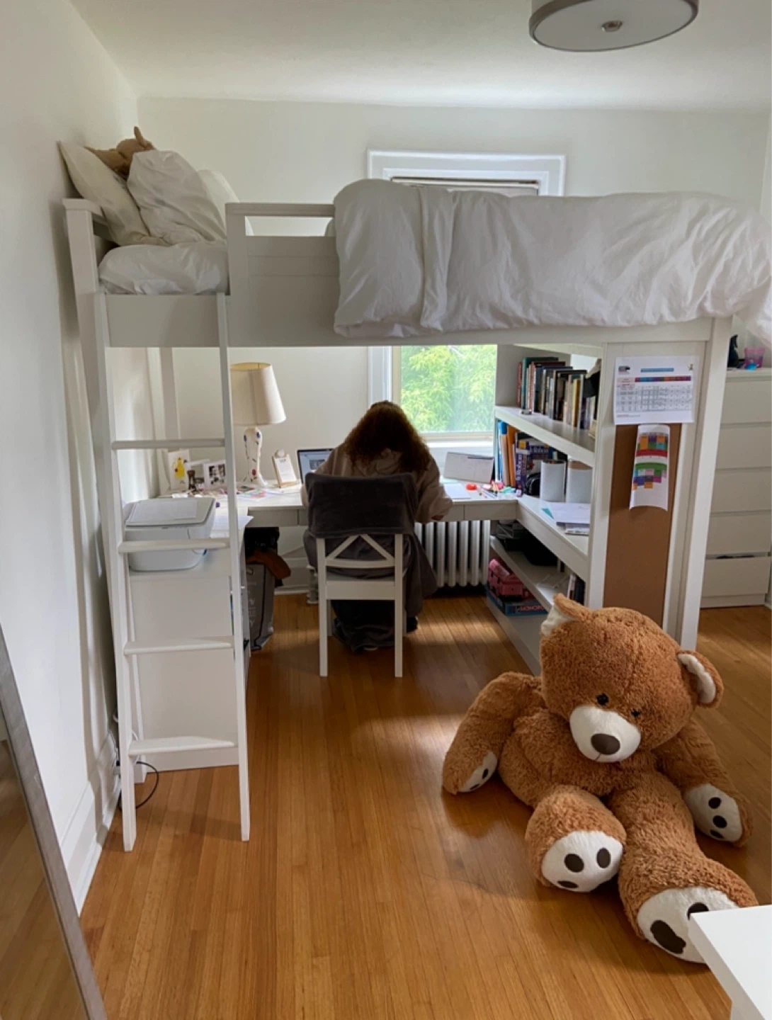 PB Teen Sleep & Study Loft Bed with cork board
