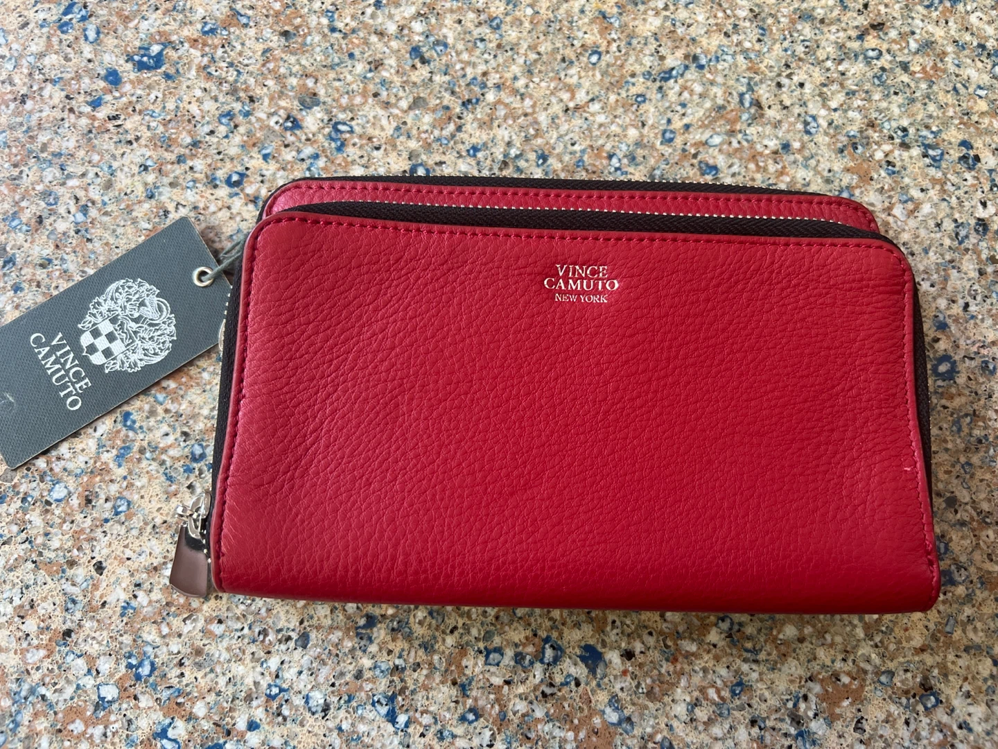 Vince Camuto Red Leather Double Zip Wallet Wristlet - photo 2