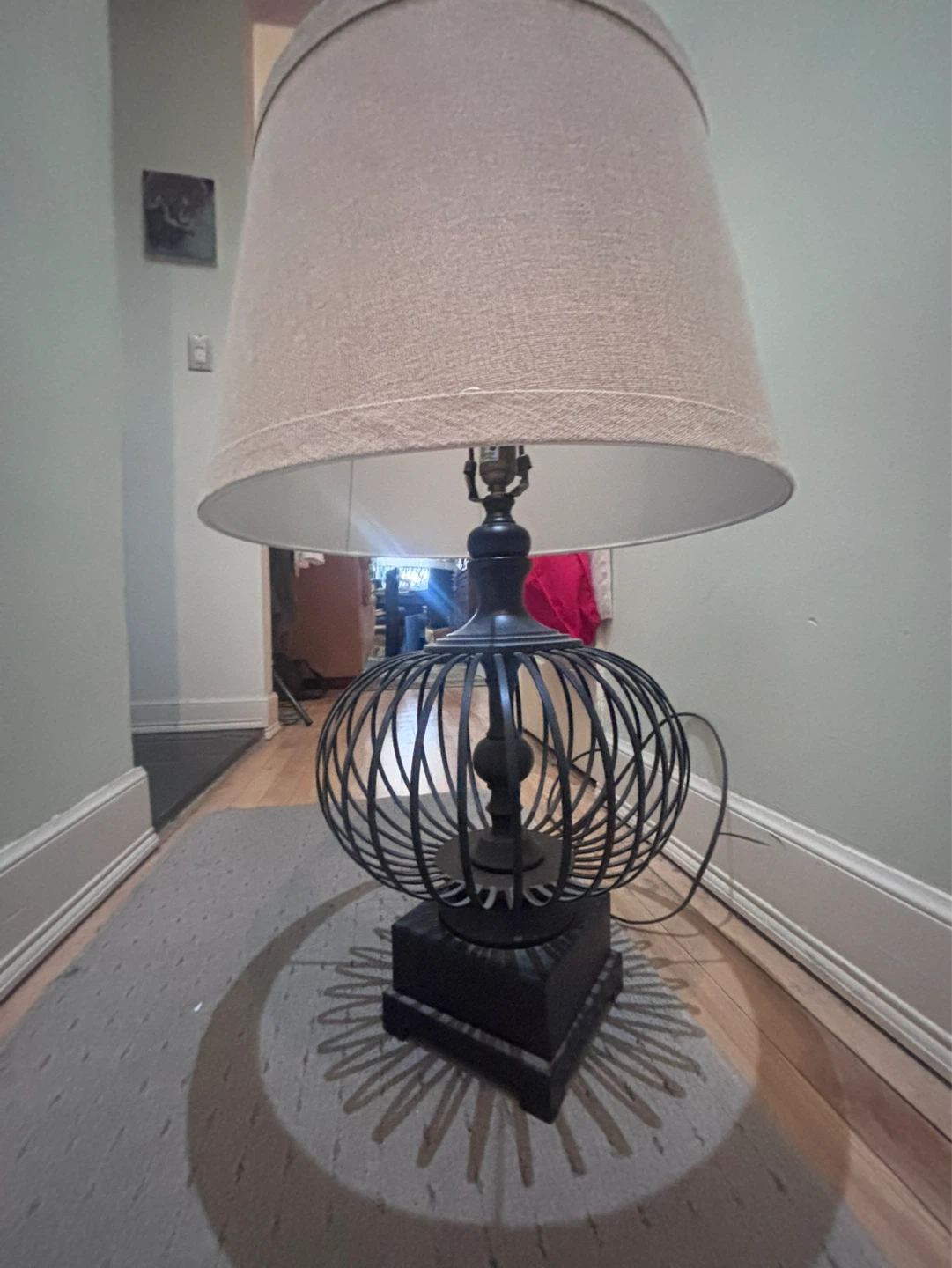 Black Metal Table Lamp with Beige Shade