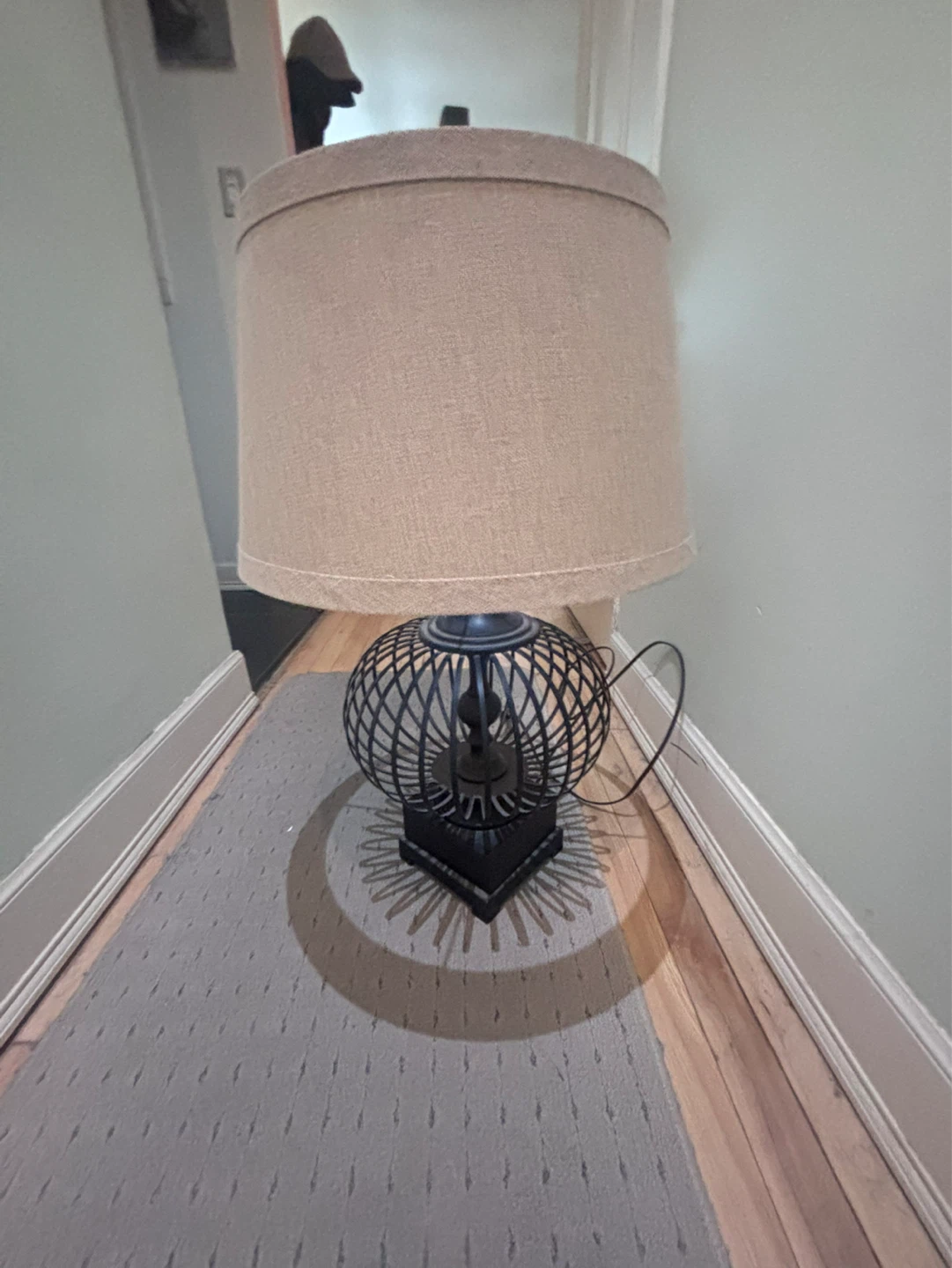 Black Metal Table Lamp with Beige Shade - photo 2