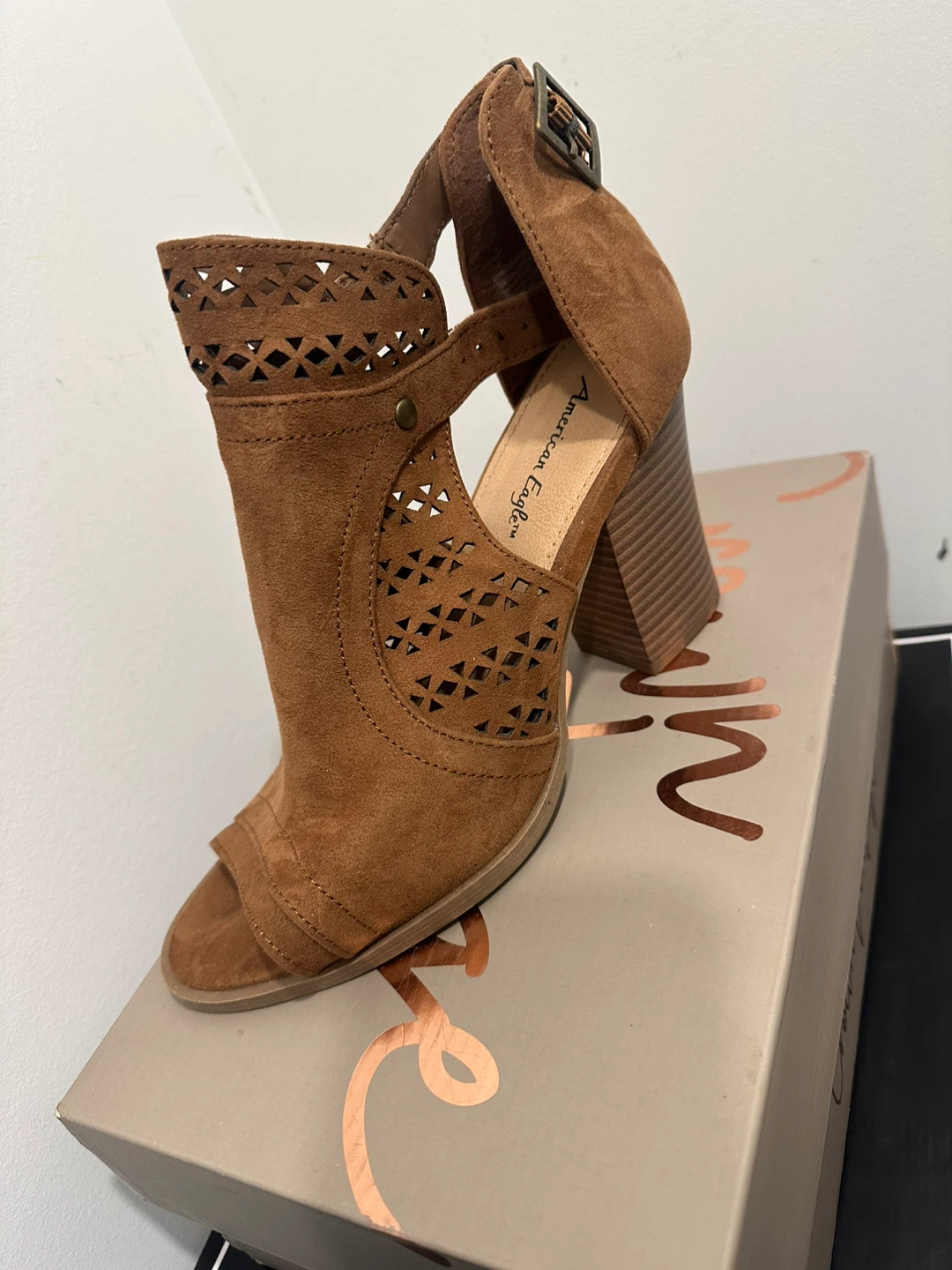 American Eagle Brown Suede Cutout Booties