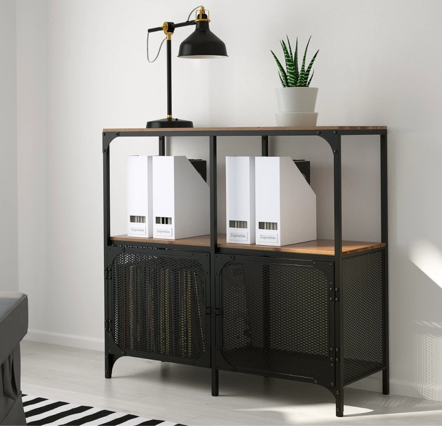 Industrial Style Storage Shelf with Cabinet Doors - photo 2