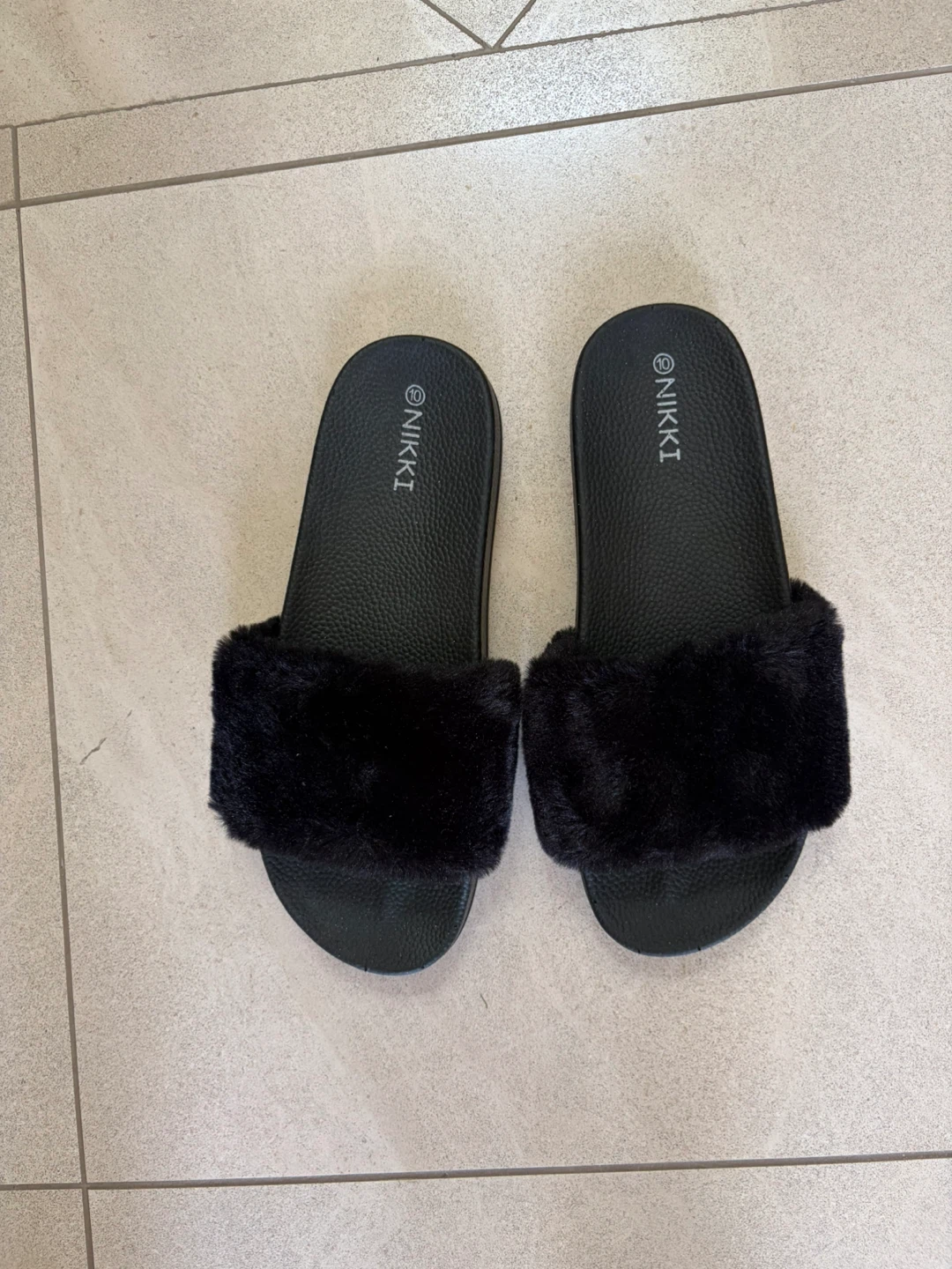 Black Faux Fur Sandals
