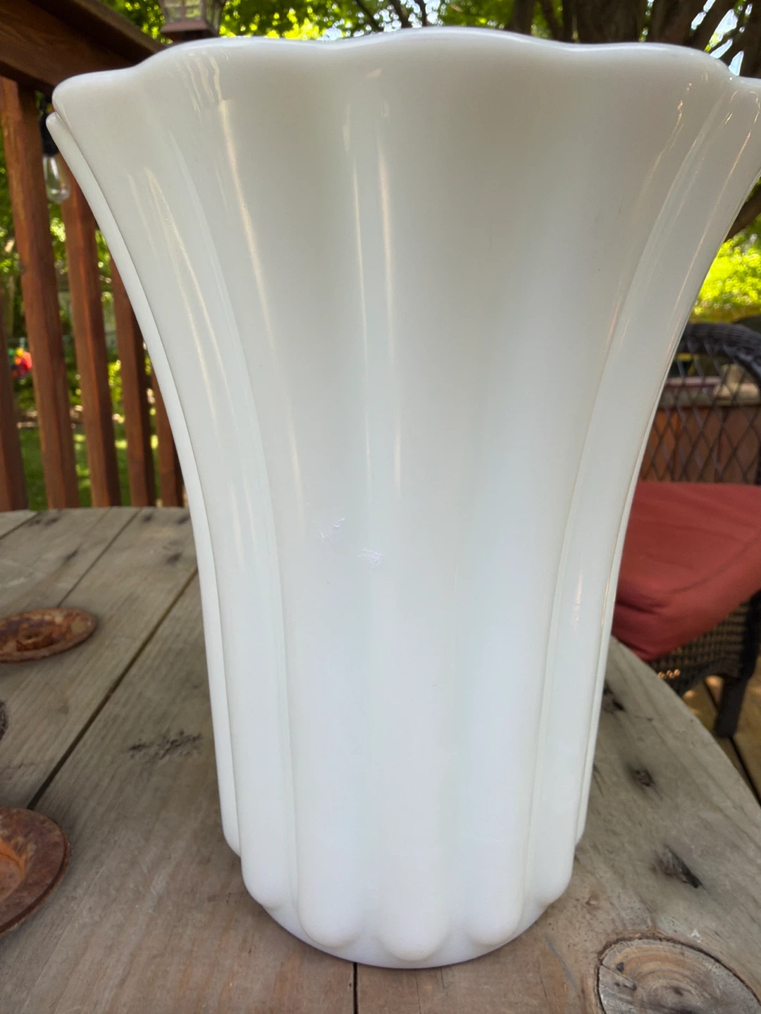 Vintage White Milk Glass Fluted Vase - photo 4