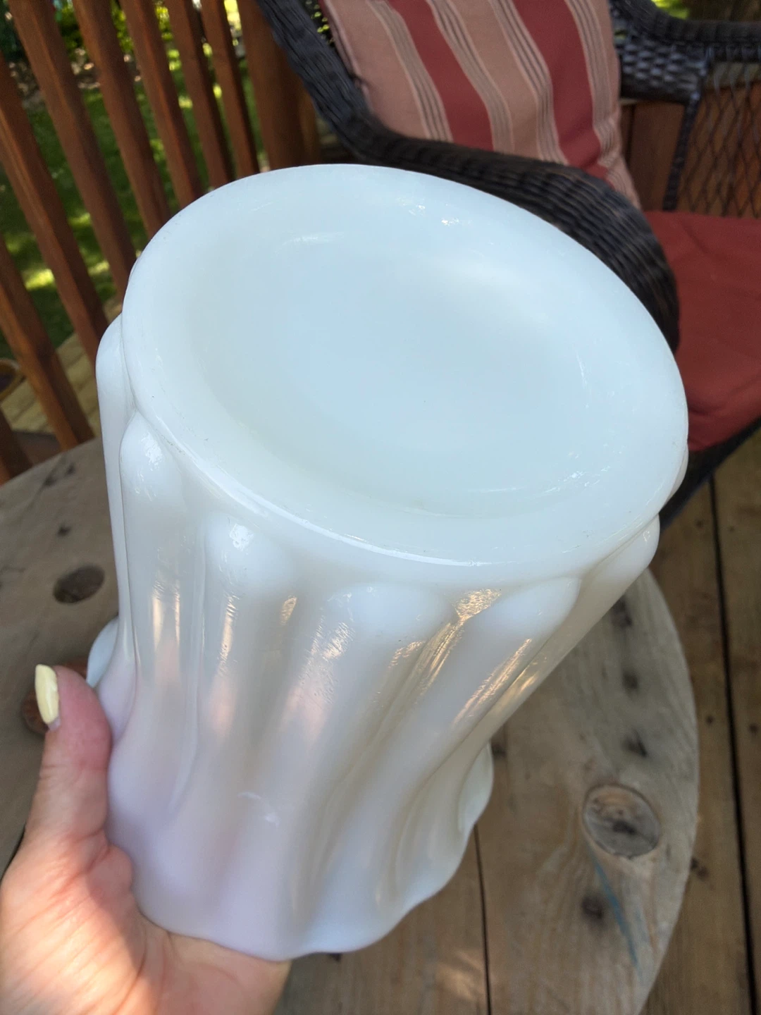 Vintage White Milk Glass Fluted Vase - photo 3