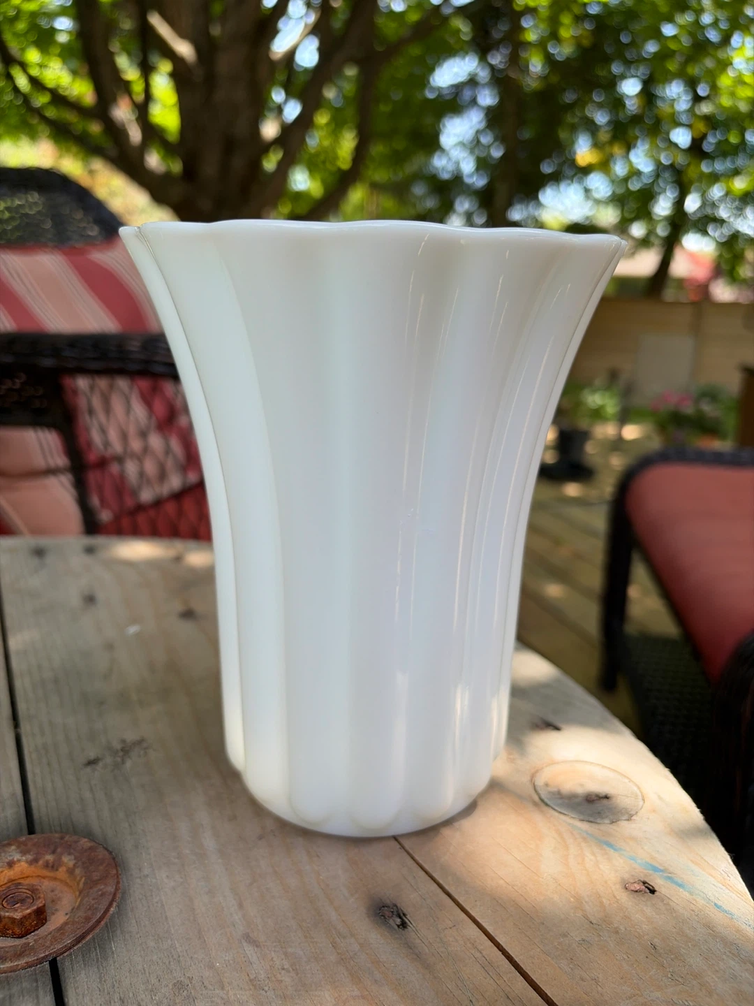 Vintage White Milk Glass Fluted Vase - photo 5