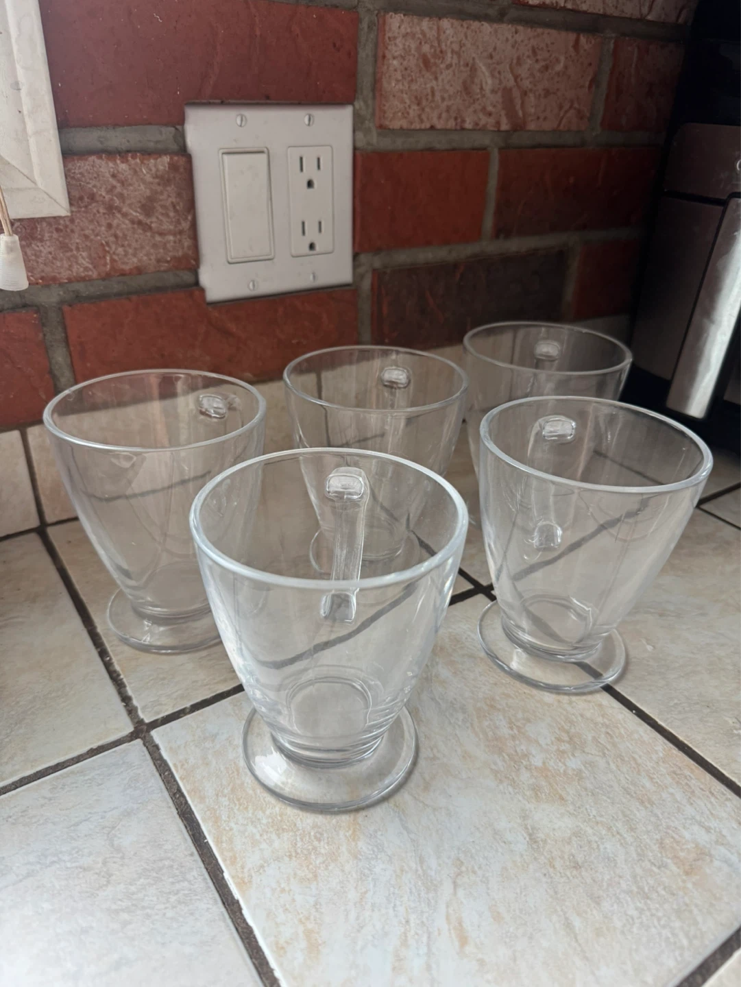 Set of 5 Clear Glass mugs with Handles