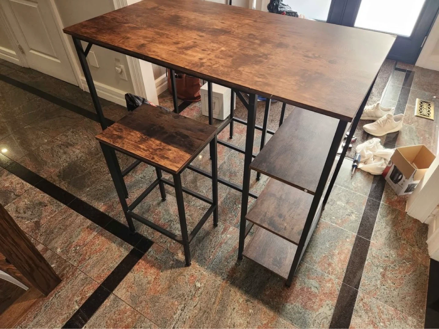 Rustic Wood Dining Table Set with Shelving