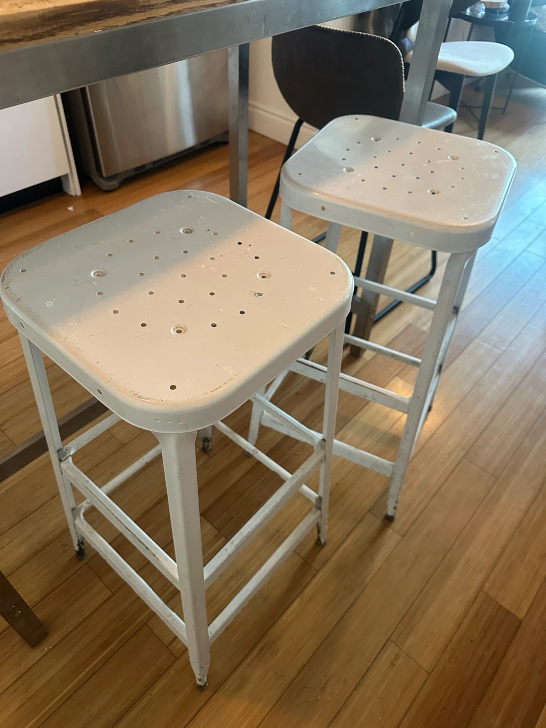 VINTAGE INDUSTRIAL STEEL BAR HEIGHT KITCHEN ISLAND STOOLS