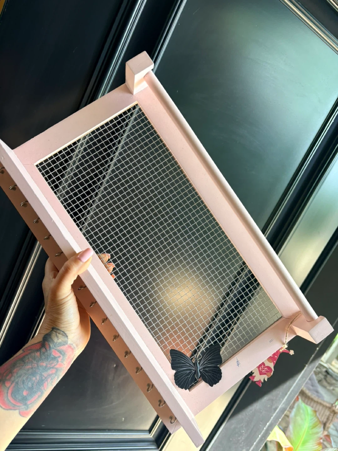 Pink Wooden Jewelry Organizer with Butterfly Accent