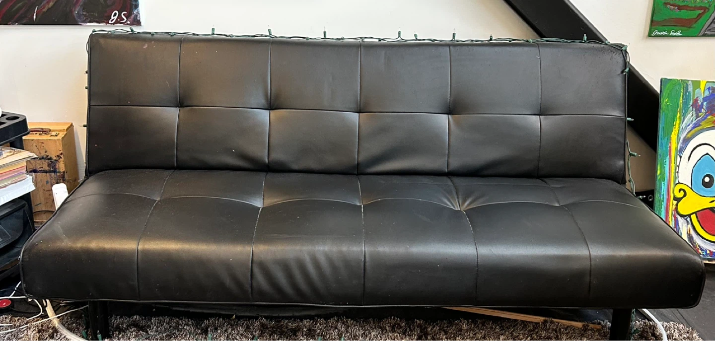 Black Faux Leather Futon Sofa