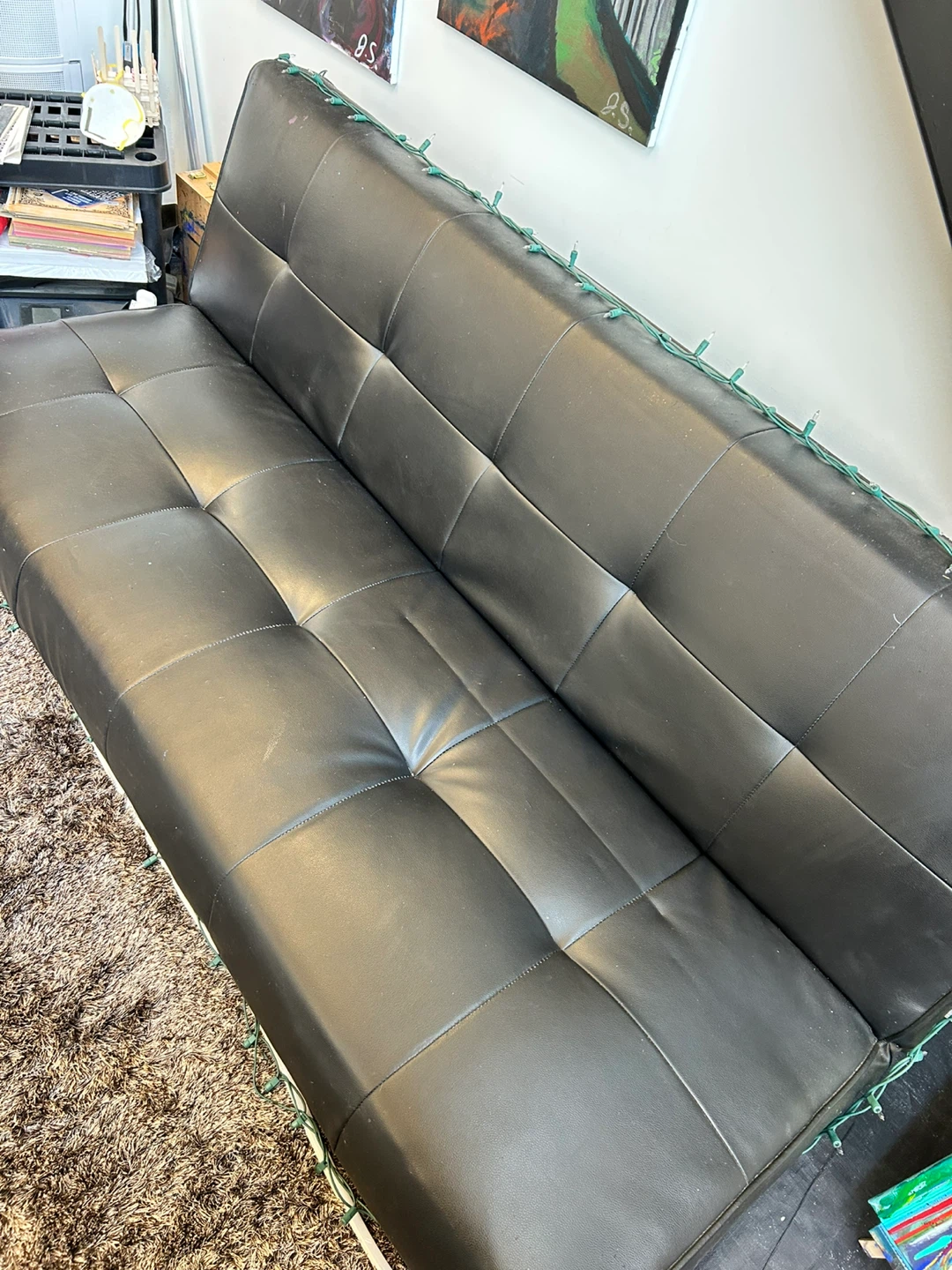 Black Faux Leather Futon Sofa - photo 2