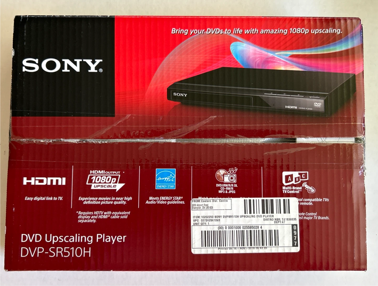 Sony DVD Upscaling Player DVP-SR510H