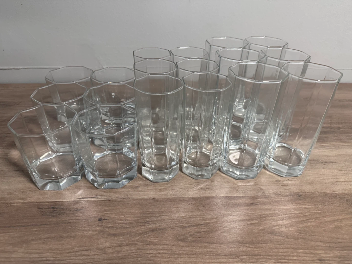 Set of 18 vintage  Assorted Clear Glass Tumblers