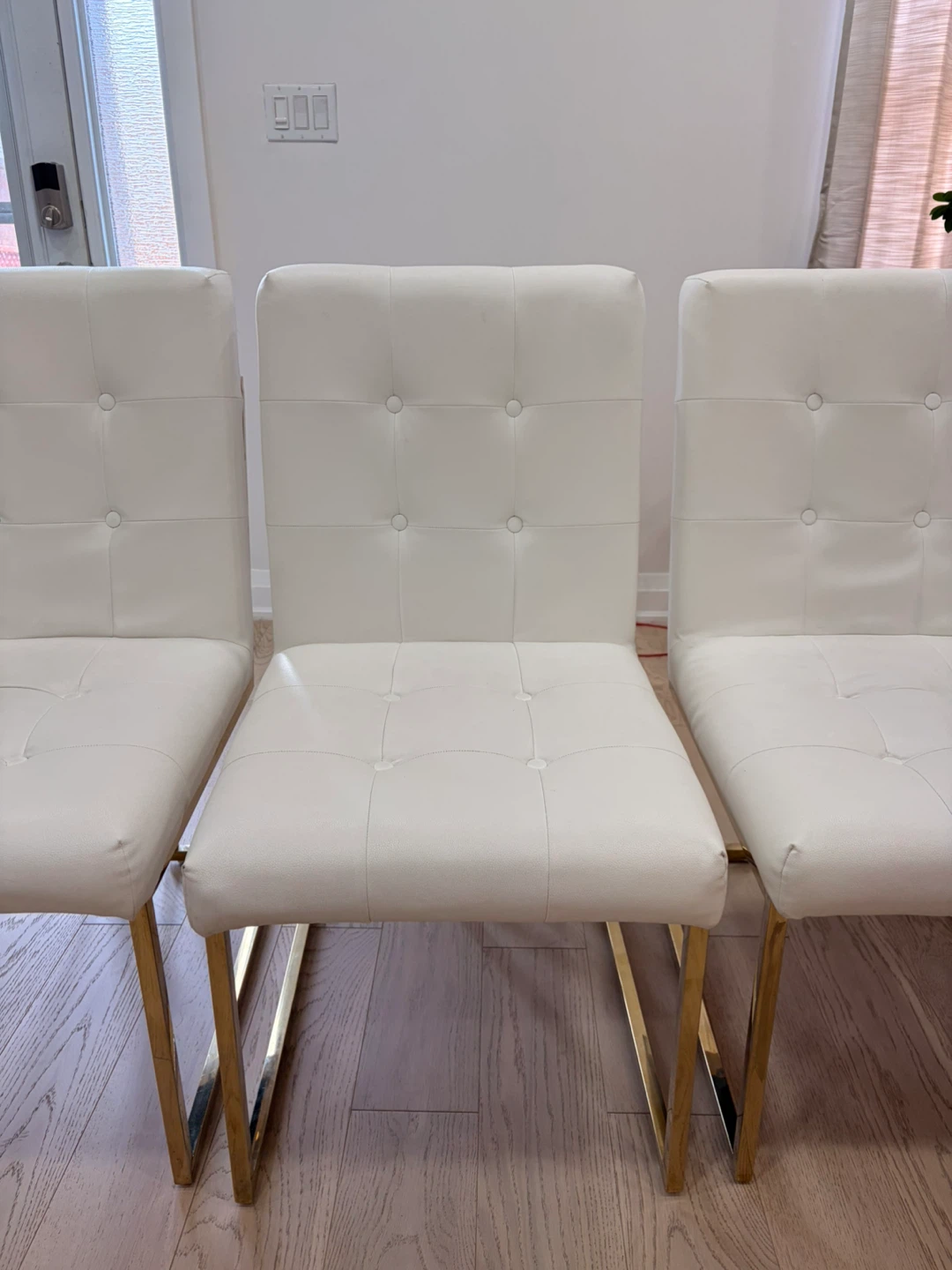 Set of 4 White Tufted Dining Chairs with Gold Legs - photo 2