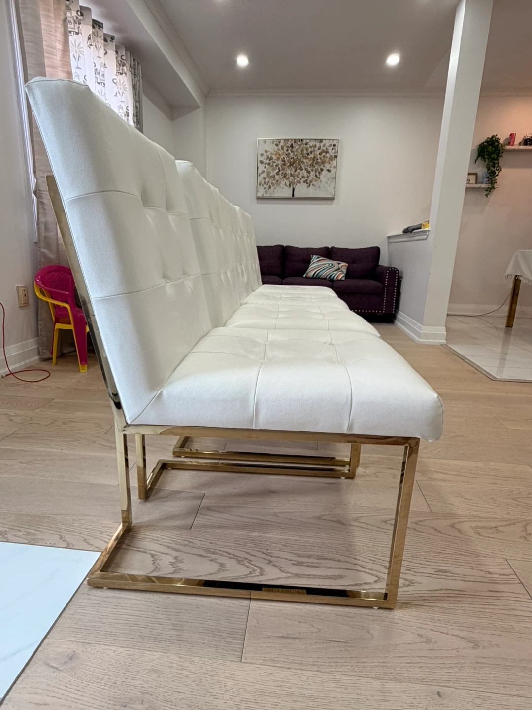Set of 4 White Tufted Dining Chairs with Gold Legs - photo 4