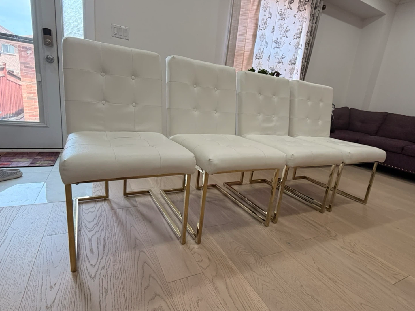 Set of 4 White Tufted Dining Chairs with Gold Legs - photo 3