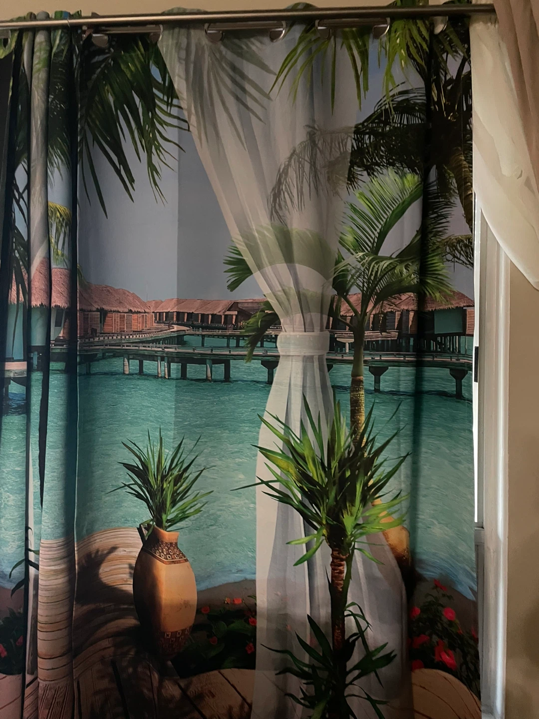 BRAND NEW Tropical Overwater Bungalow Scene Curtains - photo 2