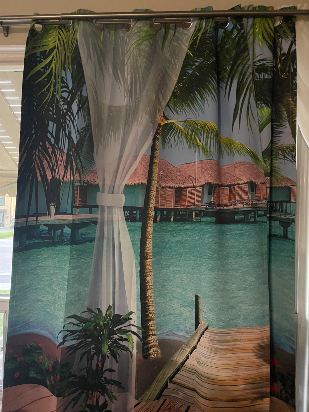 BRAND NEW Tropical Overwater Bungalow Scene Curtains - photo 3