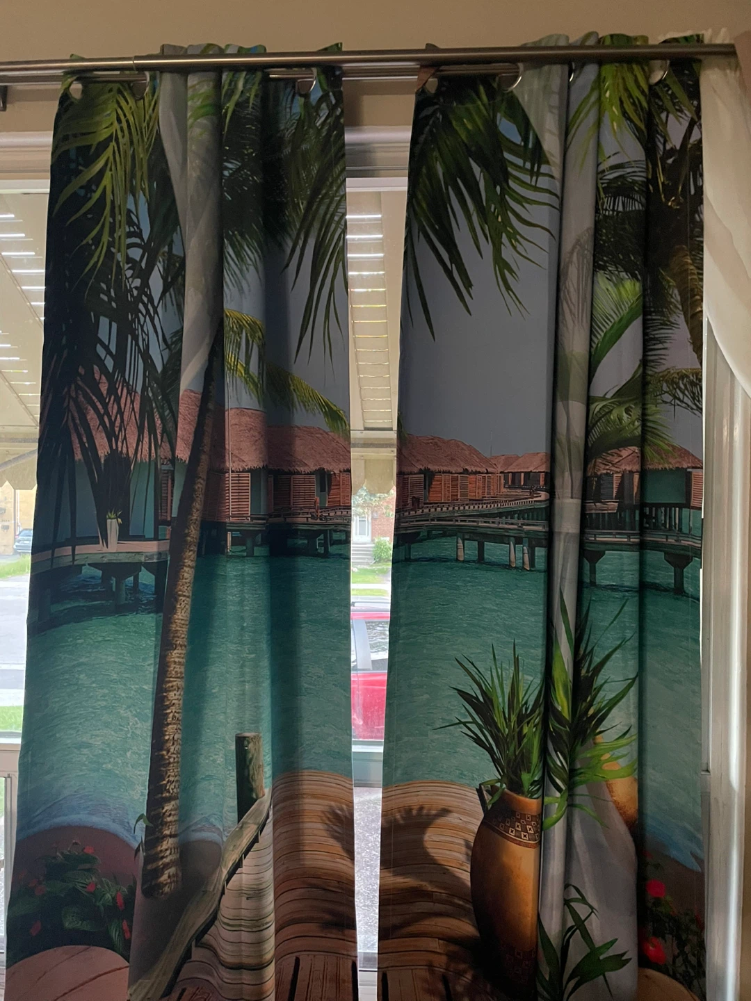 BRAND NEW Tropical Overwater Bungalow Scene Curtains