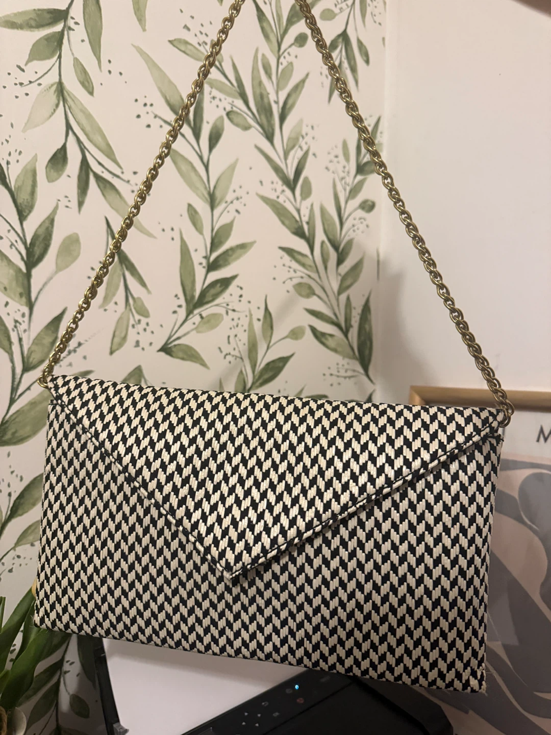 J. Crew Woven Envelope Clutch with Gold Chain